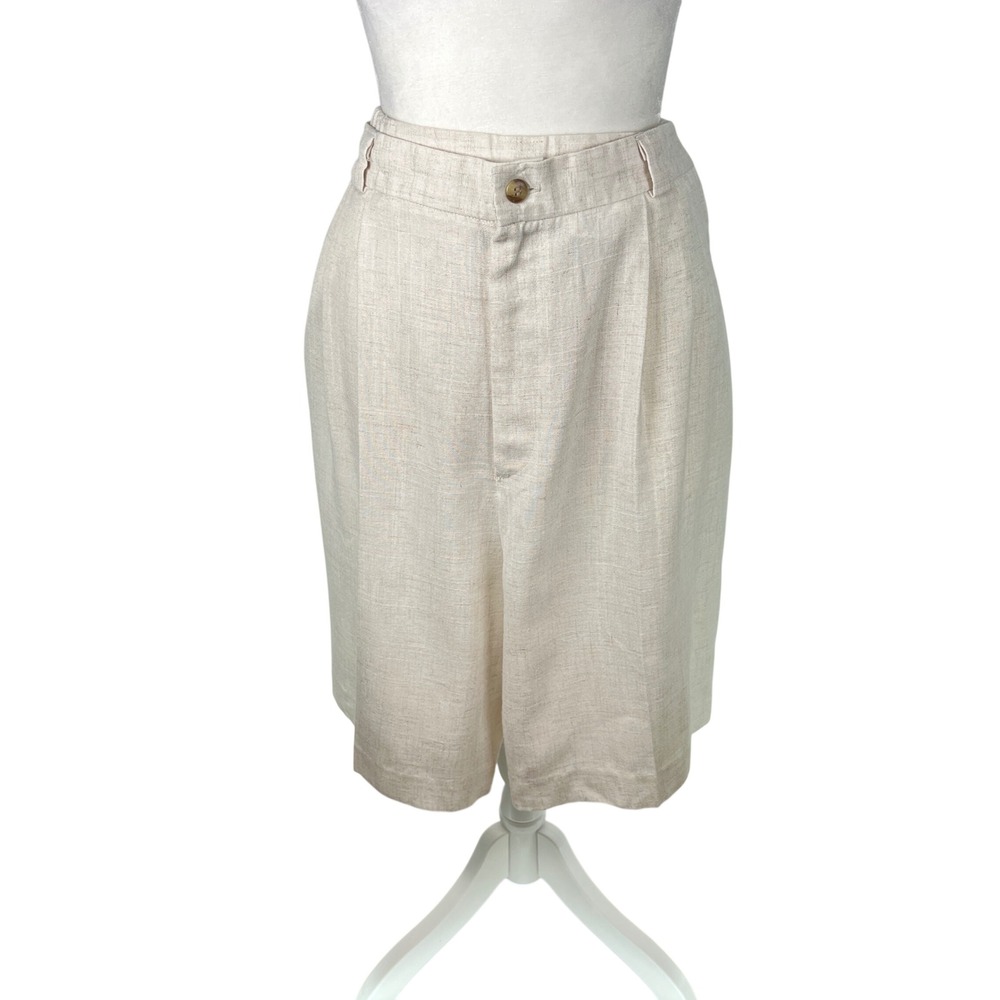 EHL Oatmeal Pleated Bermuda Shorts Linen Blend Neutral High Rise Size 20 Vintage